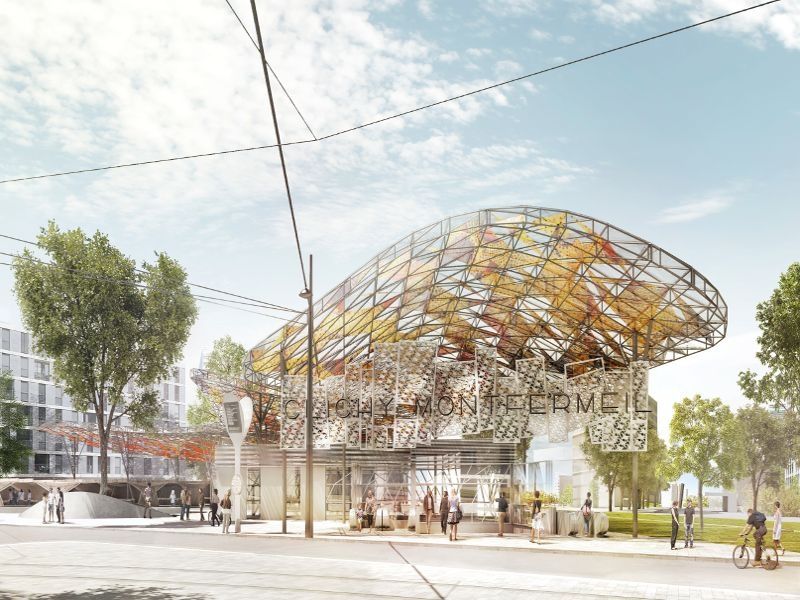 Une pergola colorée pour la gare du Grand Paris de Clichy-Montfermeil