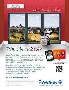 Fenétrier VEKA offre 2 fois la TVA à tout acquéreur de fenêtres PVC VEKA du 15 mars au 15 avril
