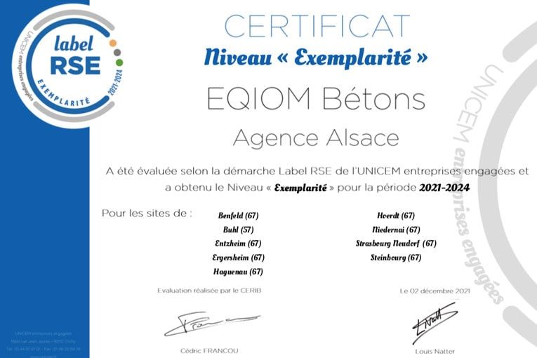 La certification RSE “Exemplarité” pour Eqiom Bétons