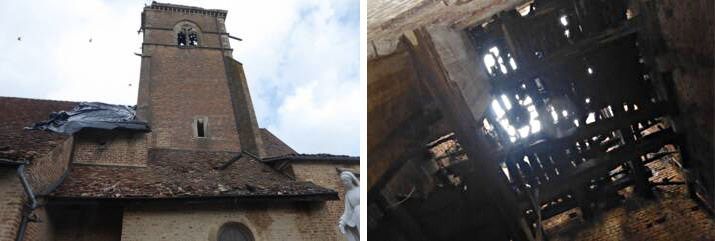 La flèche du clocher de l’église de Saint-Trivier de Courtes détruite par un incendie