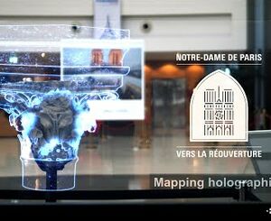 Mapping holographique sur un chapiteau de Notre-Dame