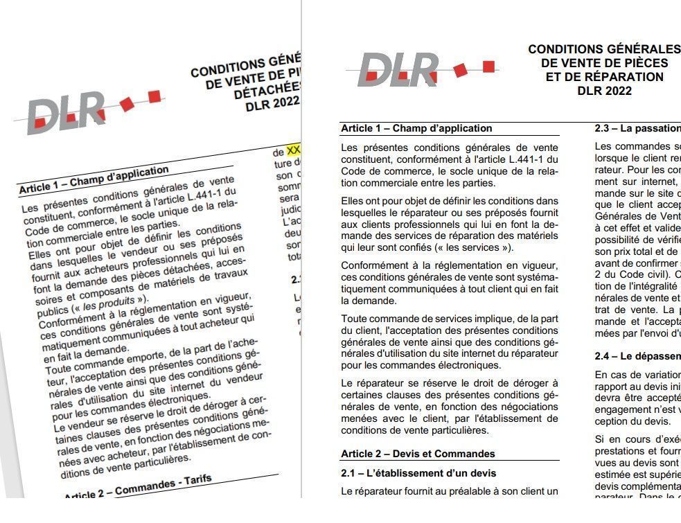 Deux nouveaux textes de "conditions générales de ventes" mis à disposition des entreprises