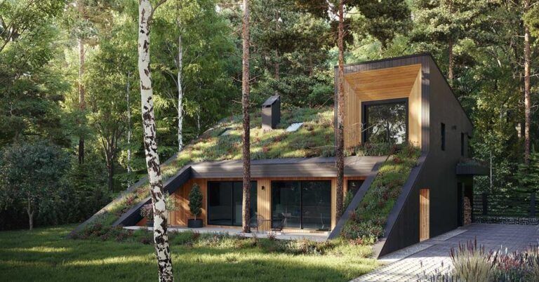 Adorable maison bois russe et son toit végétalisé pentu