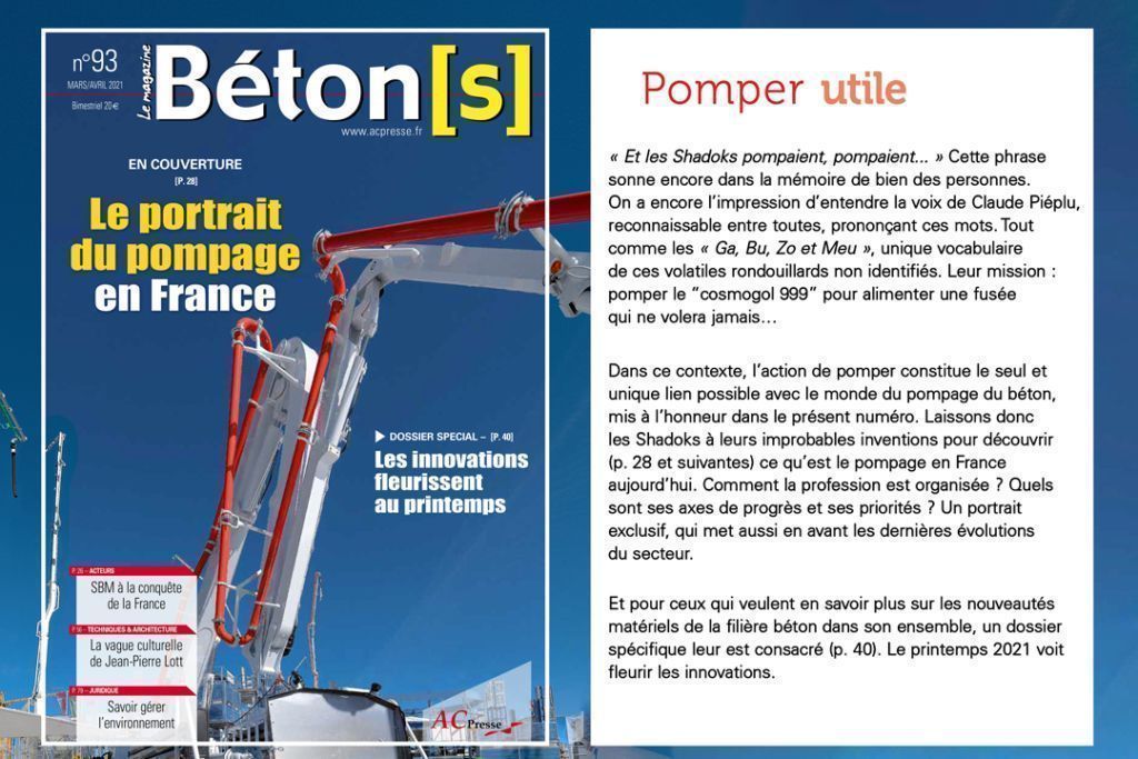 Béton[s] le Magazine n° 93 se positionne entre pompage et innovations